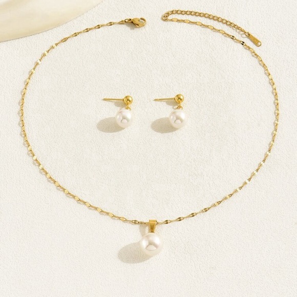 3pcs/Set Fashionable Faux Pearl Necklace, Collarbone Chain, And Earring Set - Picture 3 of 4